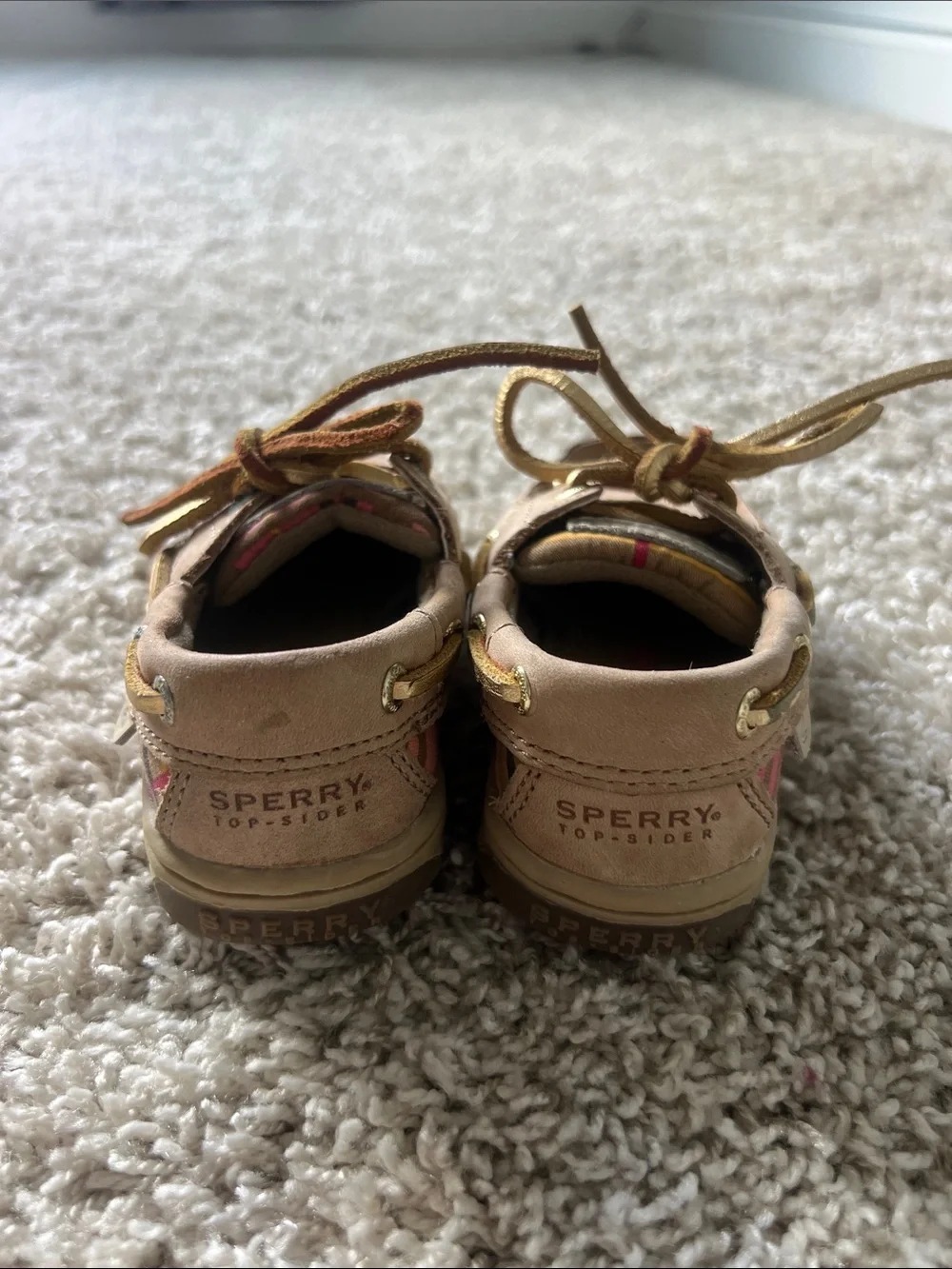 Sperry Tan/Pink Plaid Leather Shoes